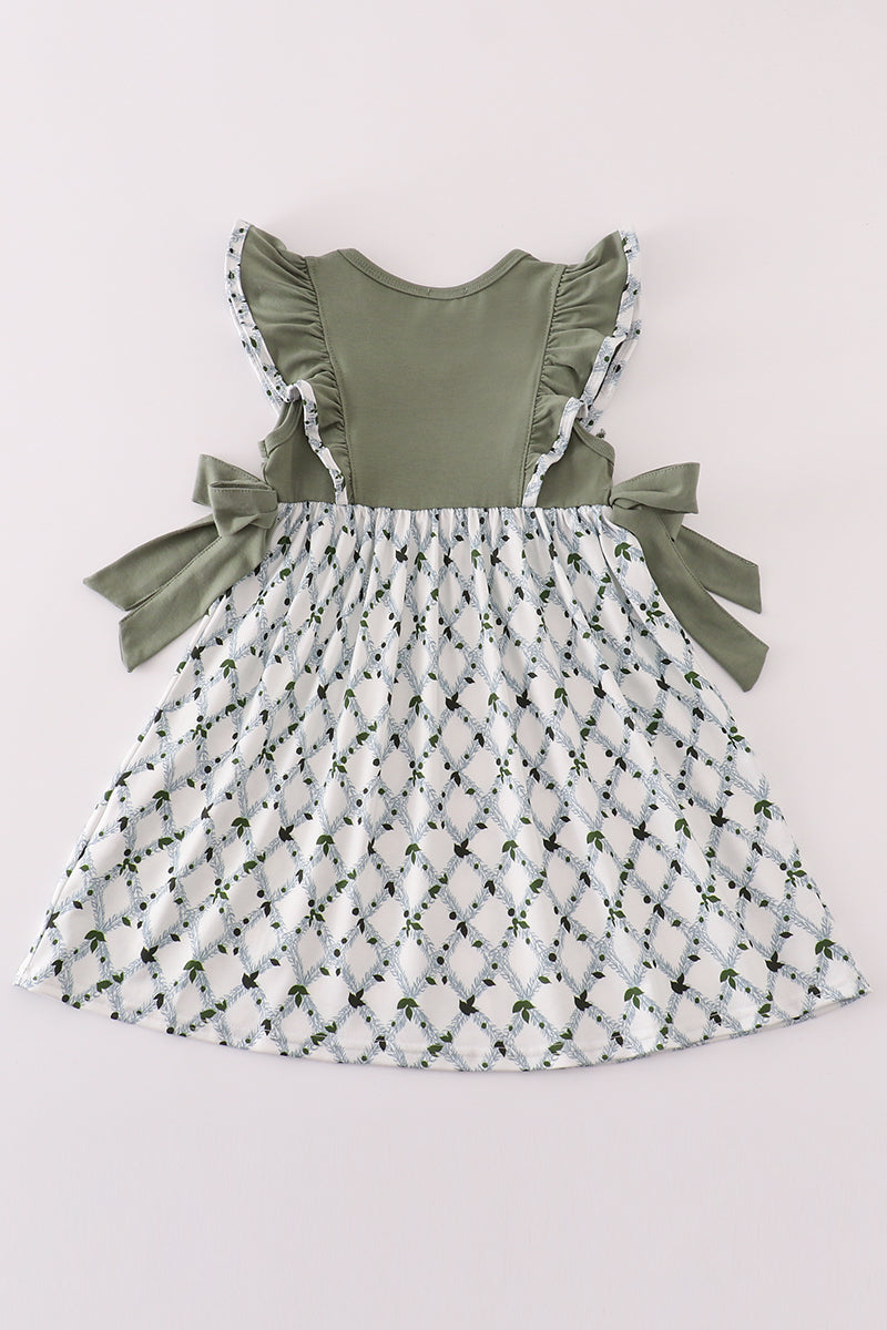 Girls Sage Green Christmas Tree Dress