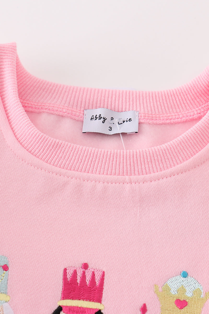 Girls Pink Nutcracker Embroidered Fleece Sweatshirt
