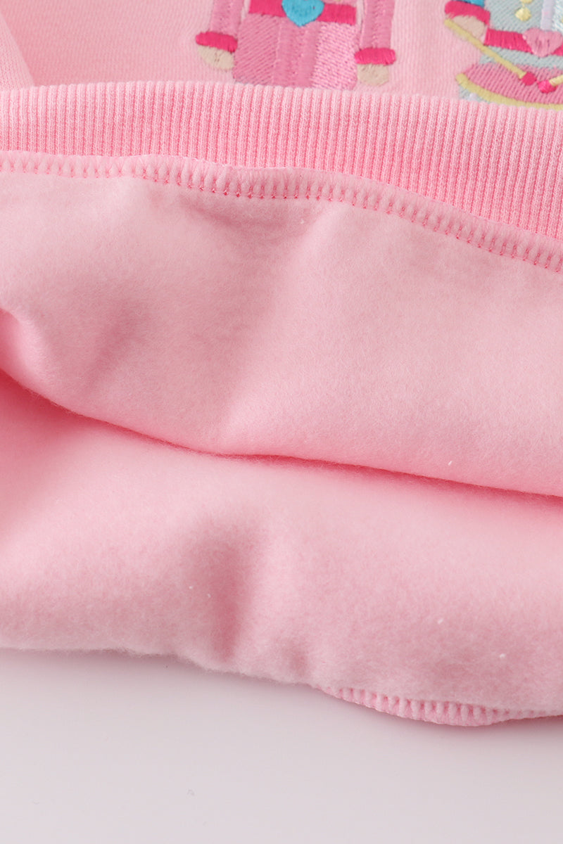 Girls Pink Nutcracker Embroidered Fleece Sweatshirt