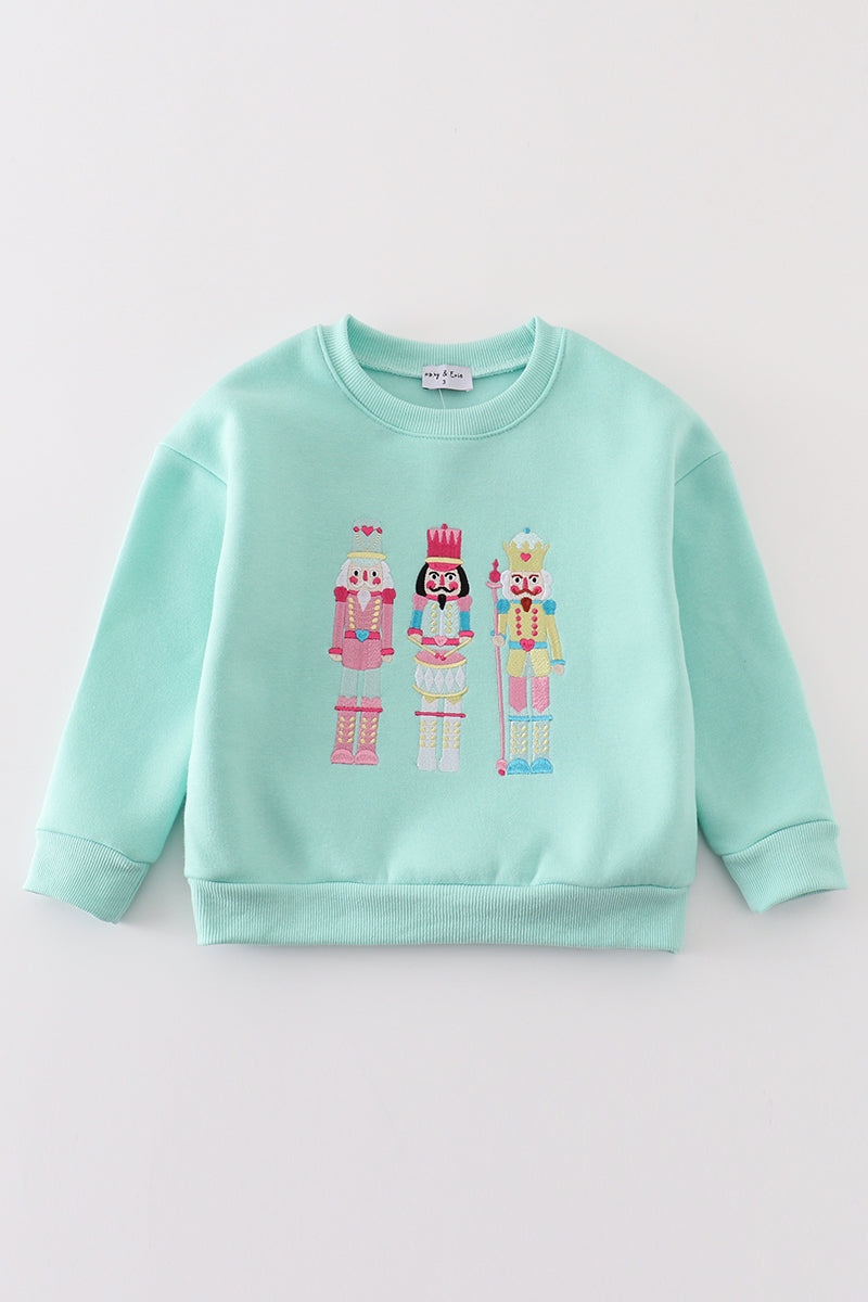 Girls Mint Nutcracker Embroidered Fleece Sweatshirt