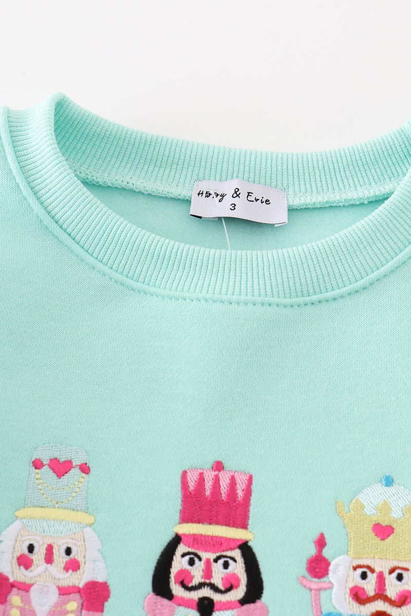 Girls Mint Nutcracker Embroidered Fleece Sweatshirt