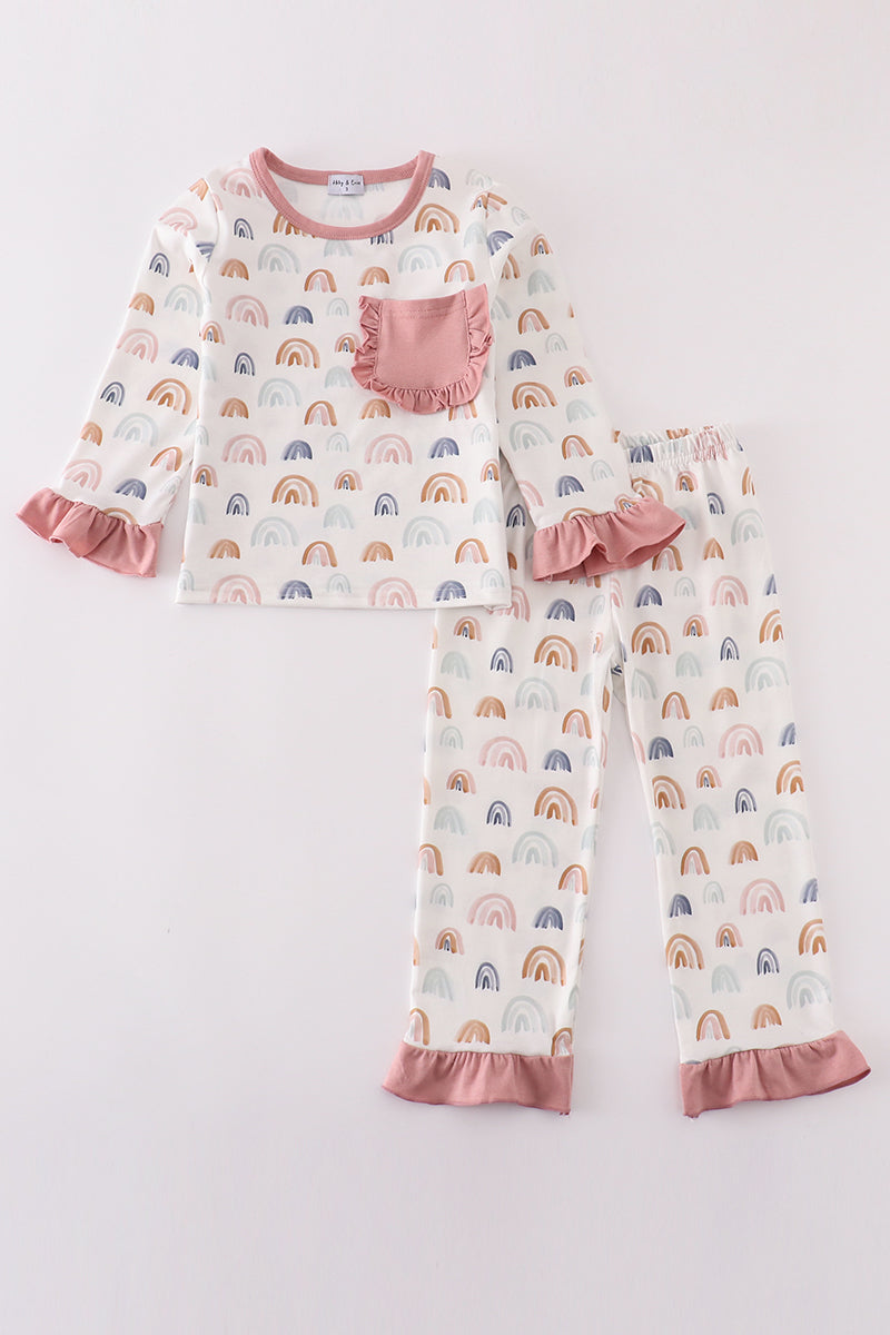 Girls Watercolor Rainbow Print Pajama Set