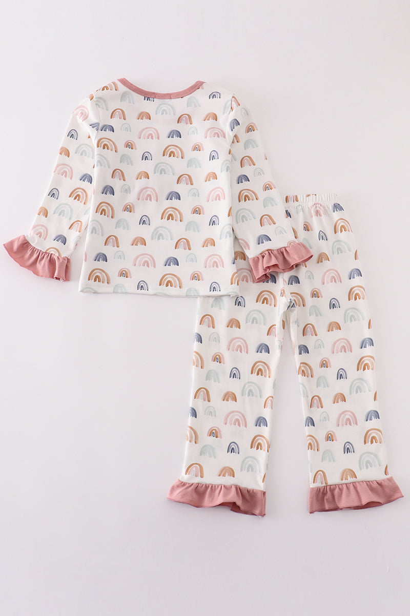 Girls Watercolor Rainbow Print Pajama Set