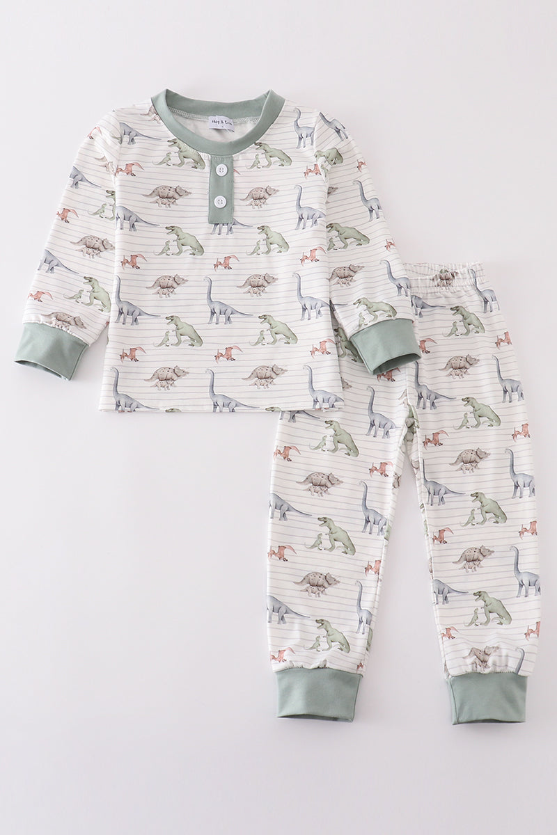 Boys Dinosaur Print Long-Sleeved Pajama Set
