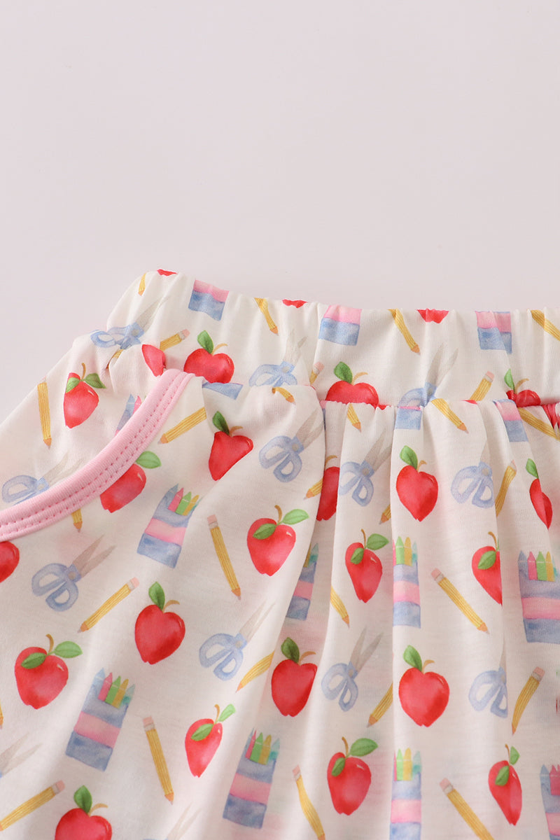 Girls Back to School Apple Print Skort Set