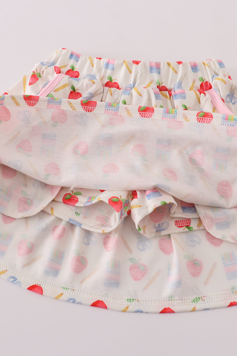 Girls Back to School Apple Print Skort Set