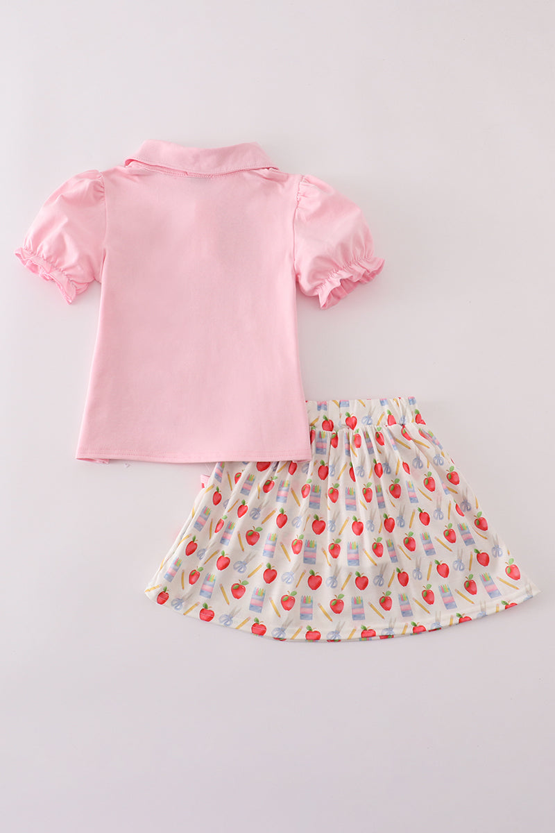 Girls Back to School Apple Print Skort Set