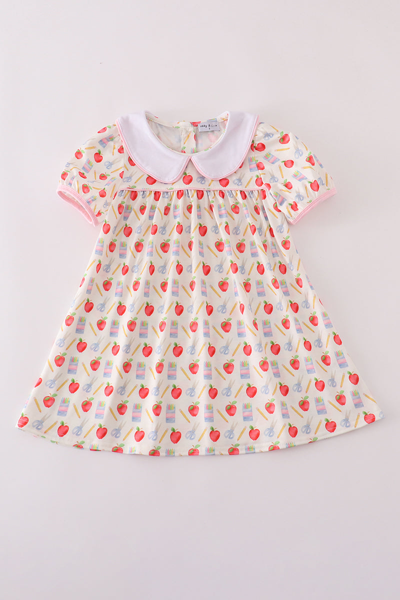Girls Back to School Apple Print Dress – Little Pookie Kids