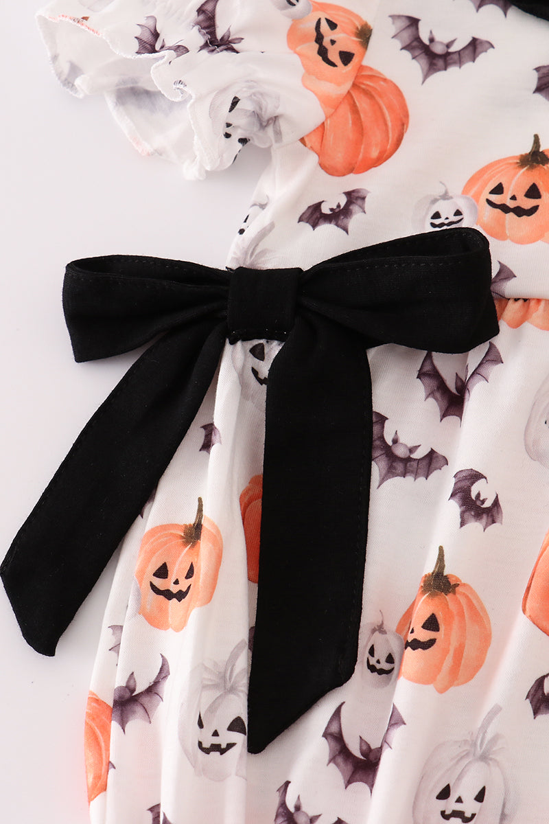 Pumpkin Girls Bow Bubble Romper