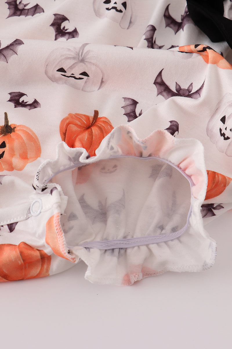 Pumpkin Girls Bow Bubble Romper