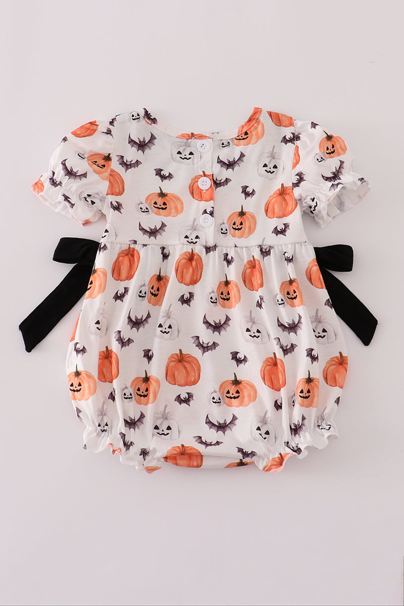 Pumpkin Girls Bow Bubble Romper