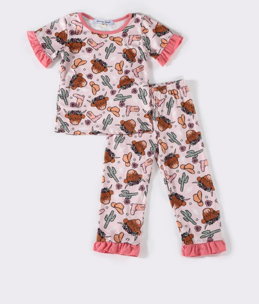 Western Pink Ruffled Girls Pajamas