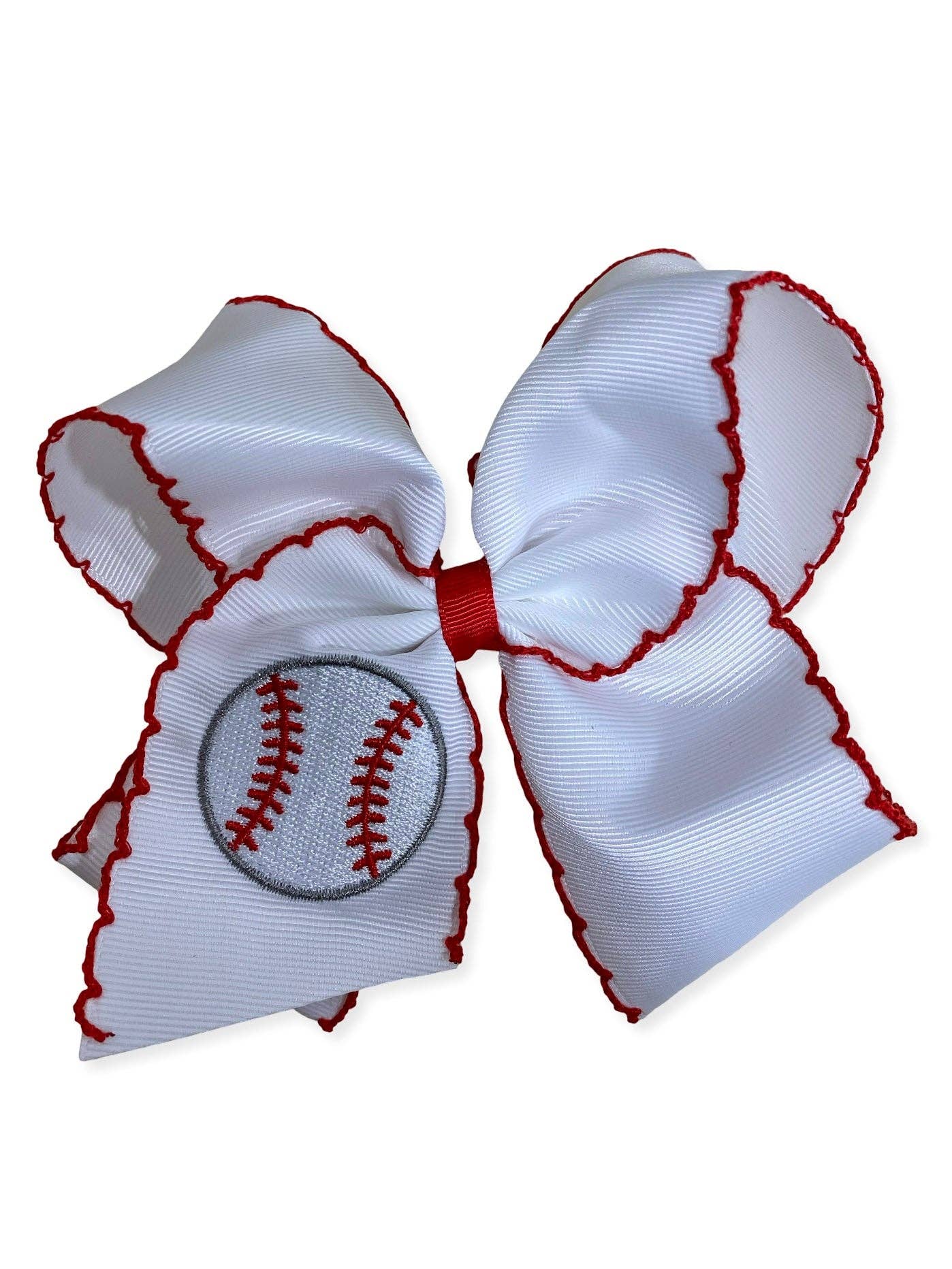 Baseball Moonstitch Embroidered Girls Hair Bow