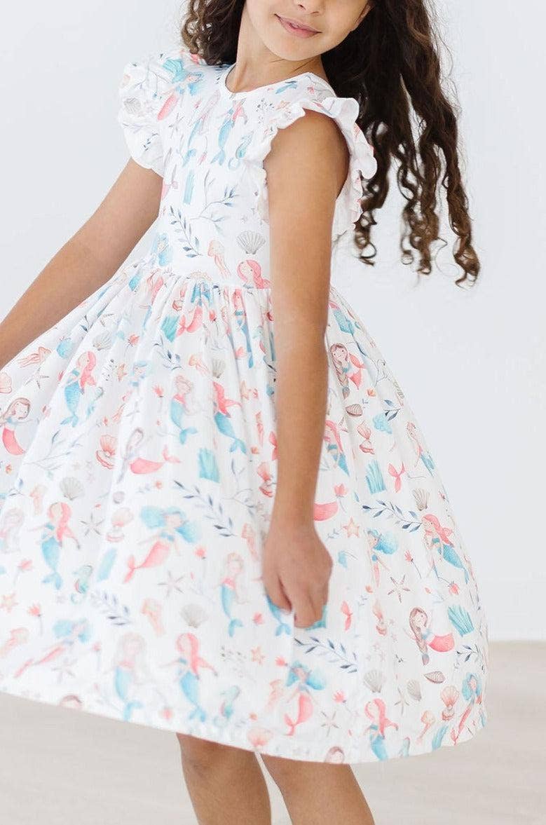Mermaid Friends Flutter Sleeve Twirl Girls Dress