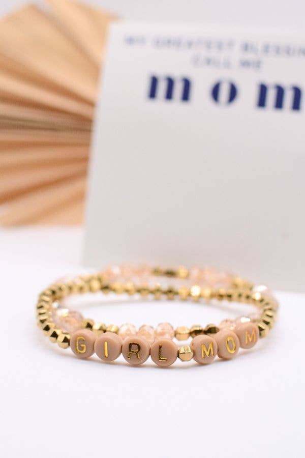 Gold and Pink Girl Mom Bracelet Set