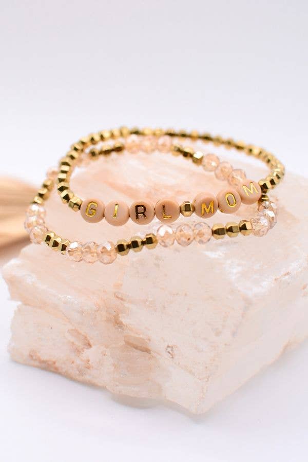 Gold and Pink Girl Mom Bracelet Set
