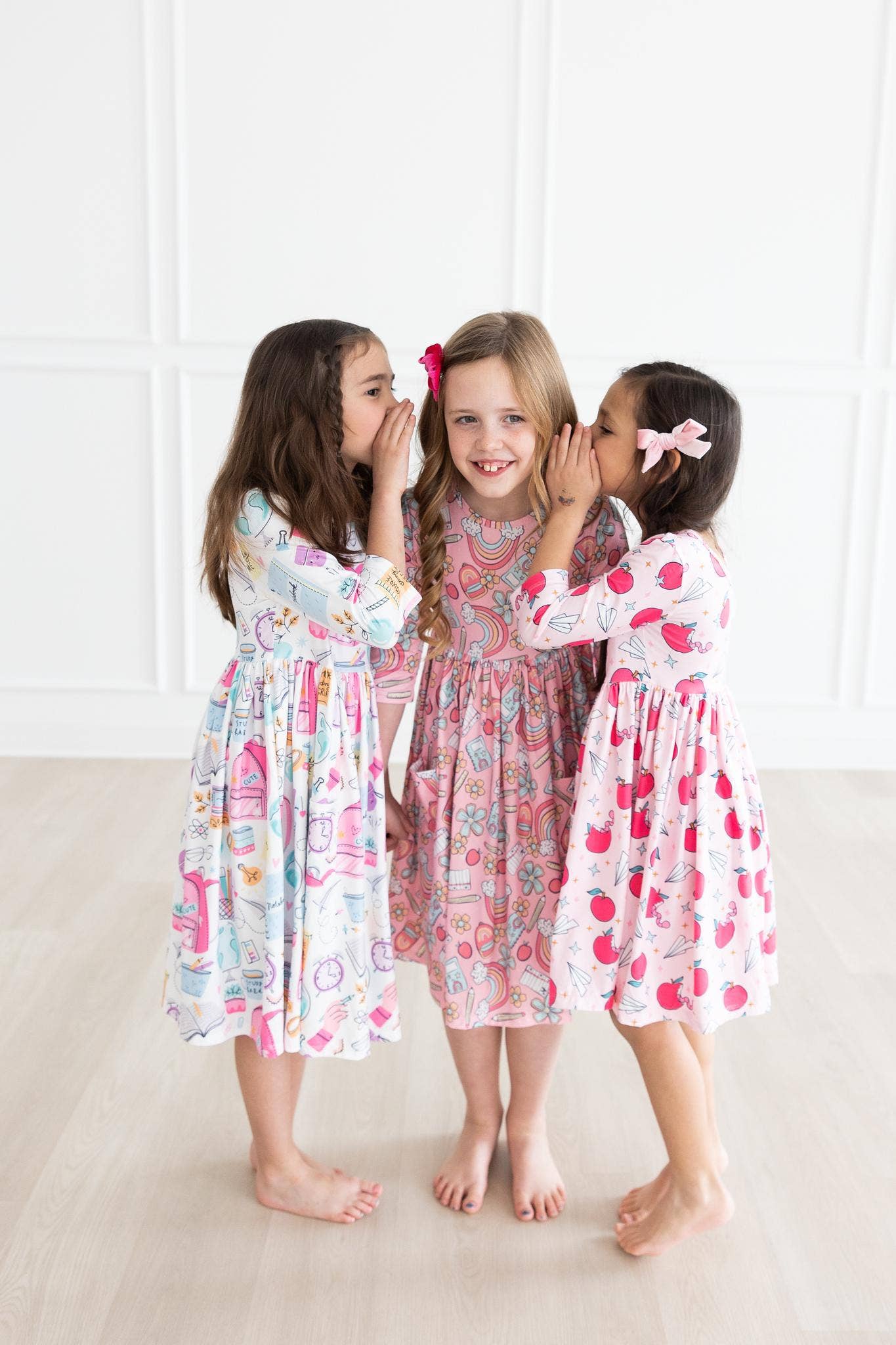 School is Cool 3/4 Sleeve Girls Pocket Twirl Dress