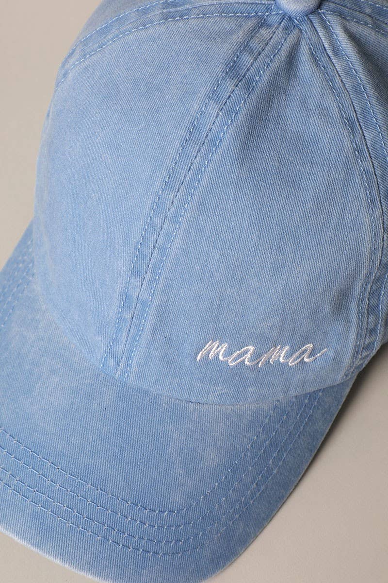 Mama Embroidered Baseball Cap in Light Blue