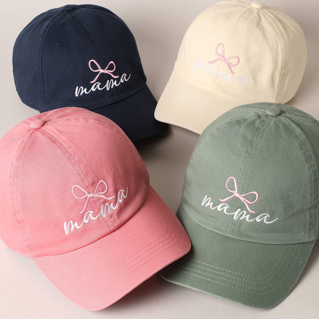 Mama Bow Embroidered Pink Baseball Cap