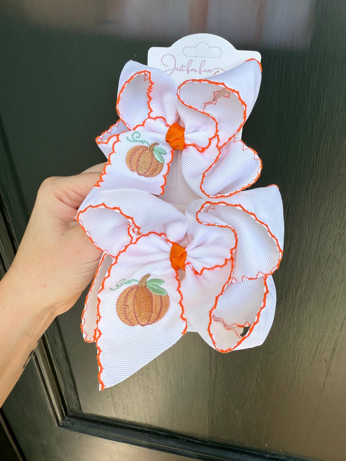 Pumpkin Patch Embroidered Girls Hair Bow