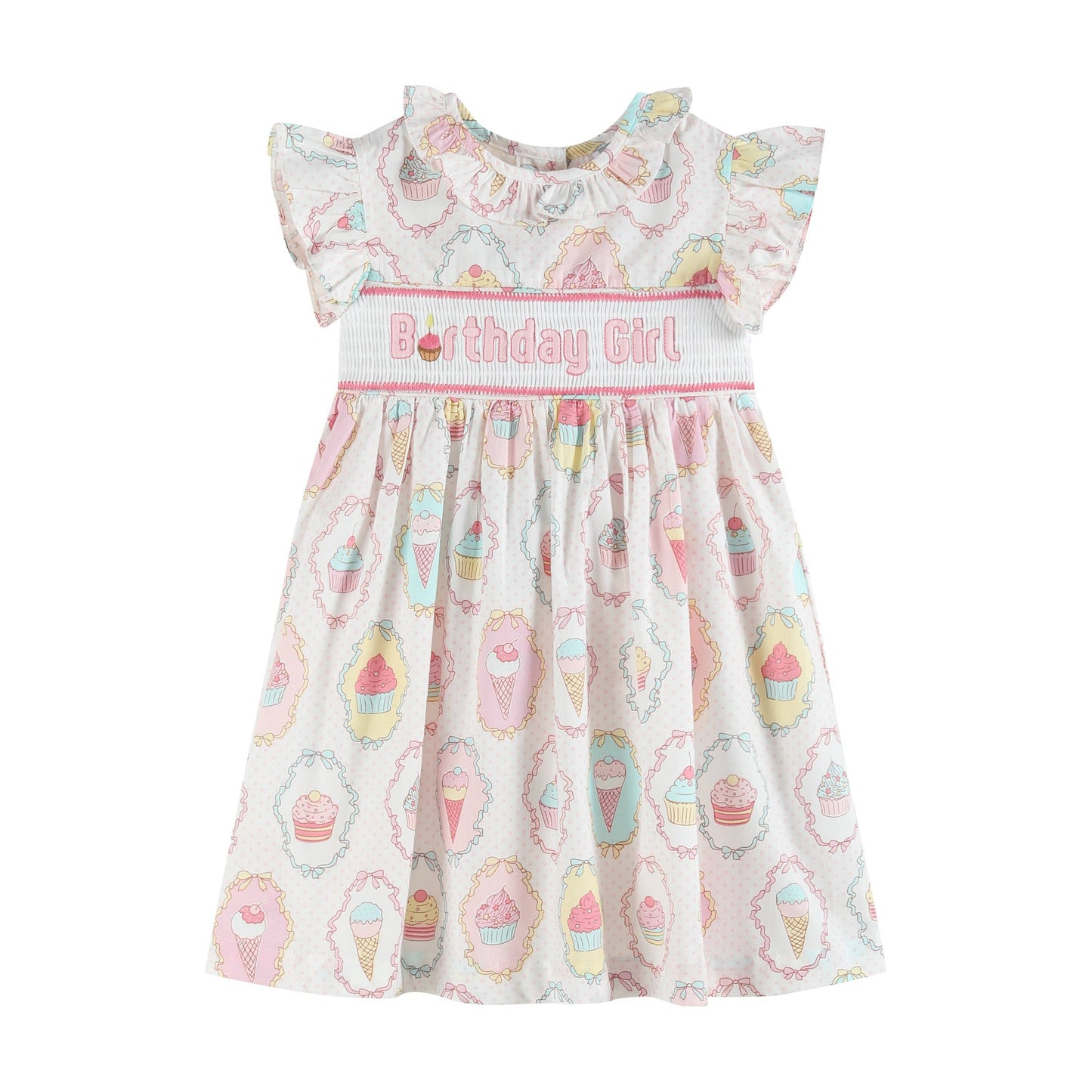 Pink and White Cupcake Birthday Girl Smocked Dress