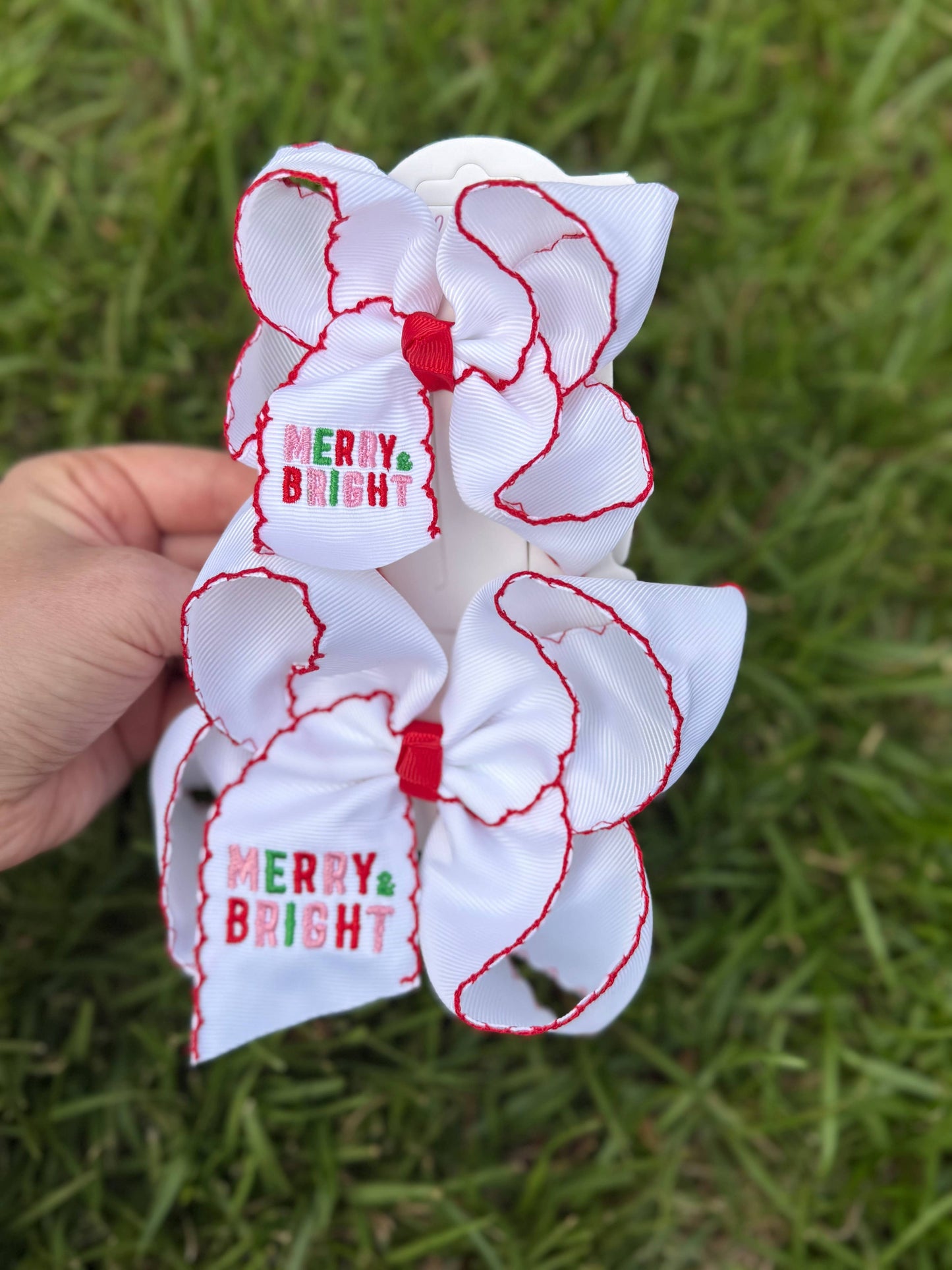 Merry & Bright Moonstitch Hair Bow: 5.5 inch