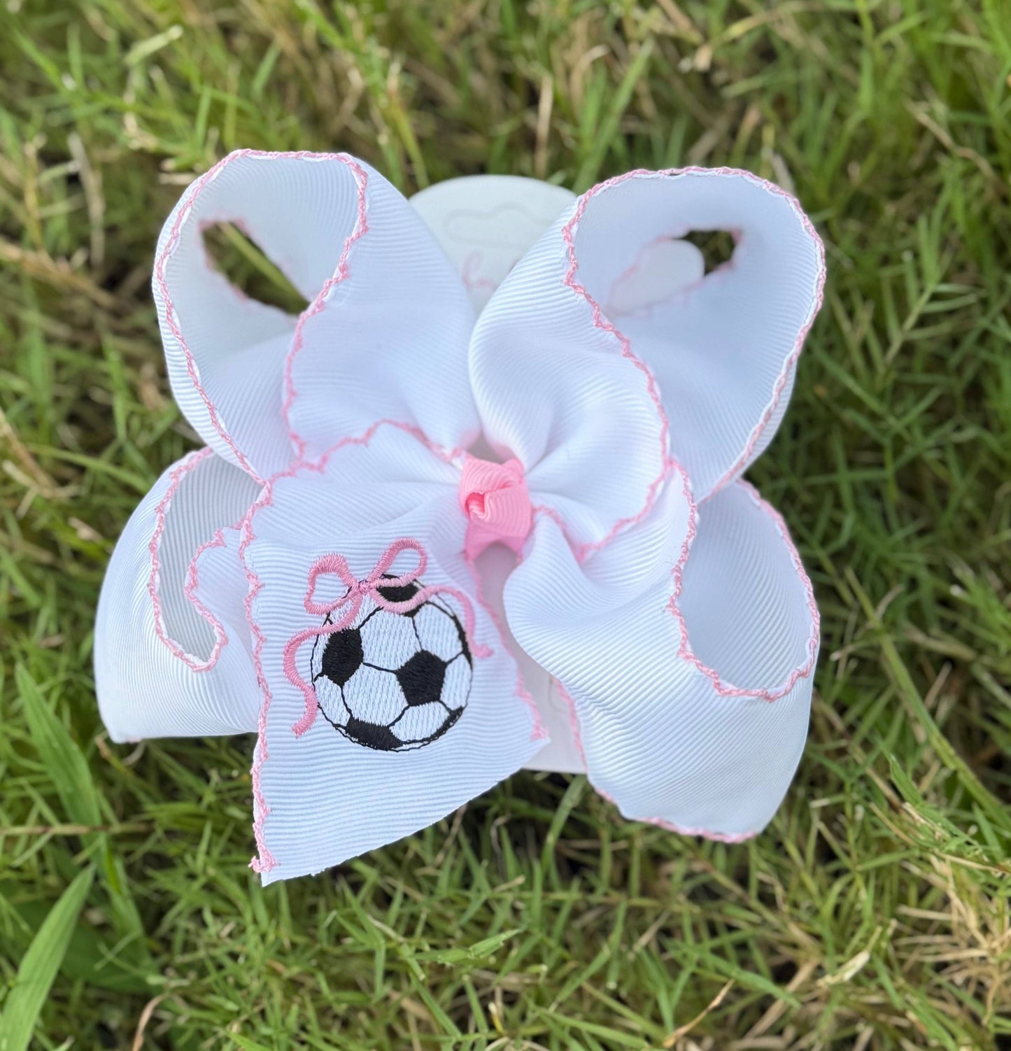 Soccer Ball Embroidered Hair Bow: 5.5 inch