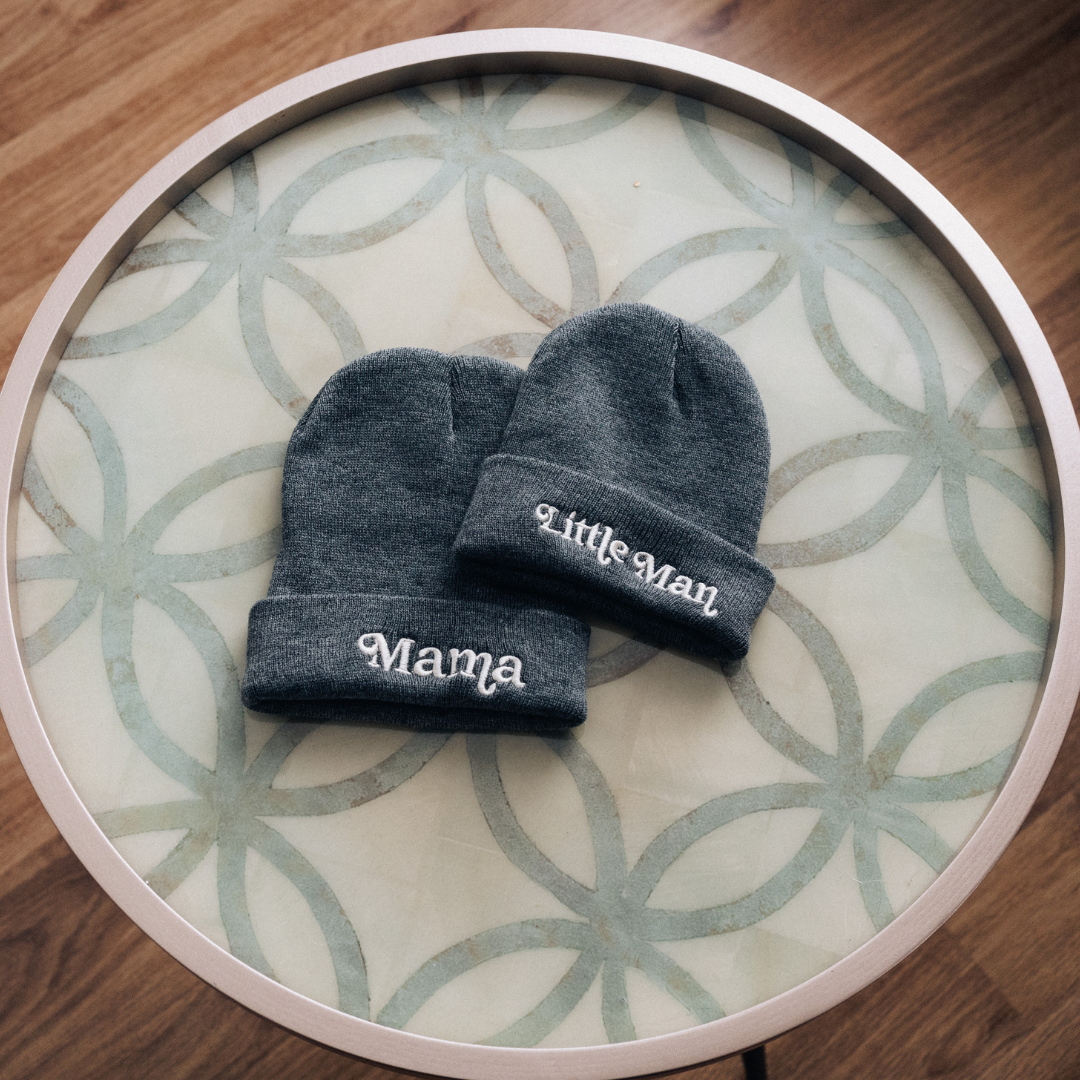 Matching Knit Hats- Little Man- Dark Gray: Infant Size