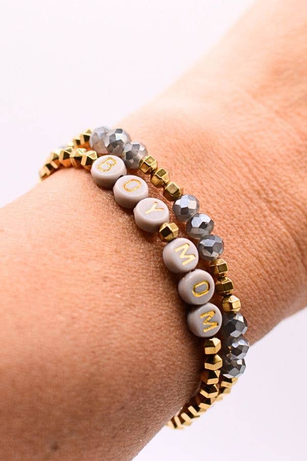 Gold and Gray Boy Mom Bracelet Set