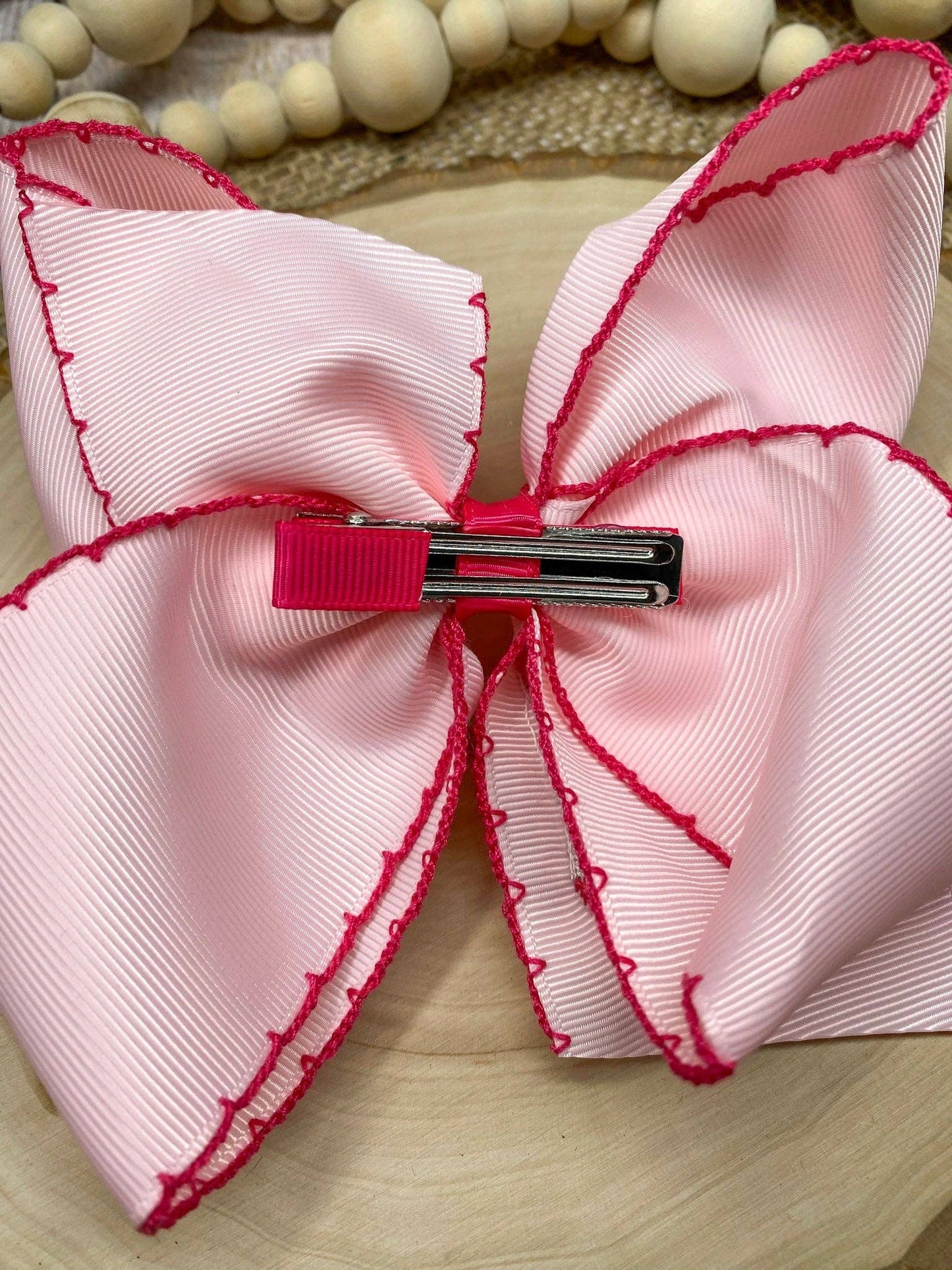 Girls Pink Western Boots Embroidered Moonstitch Hairbow
