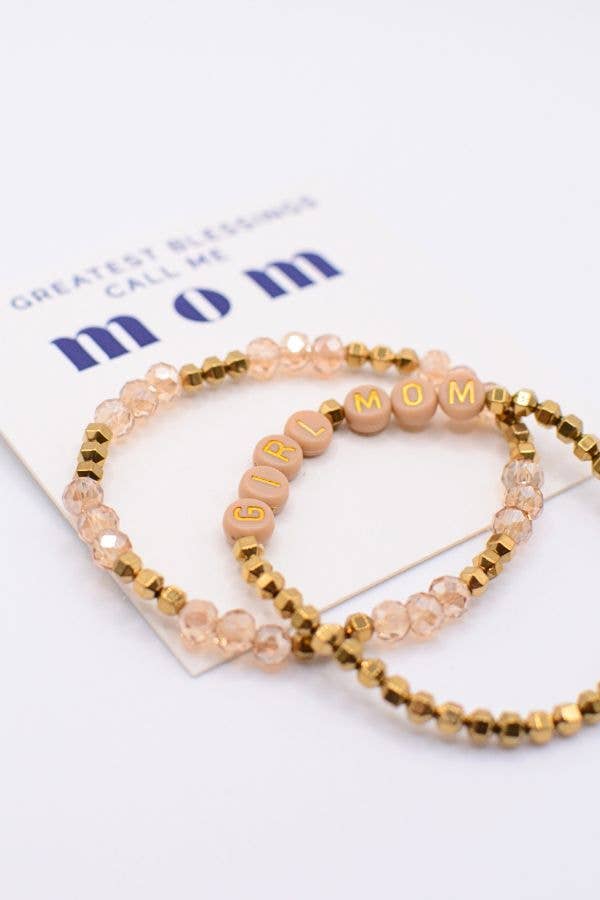 Gold and Pink Girl Mom Bracelet Set