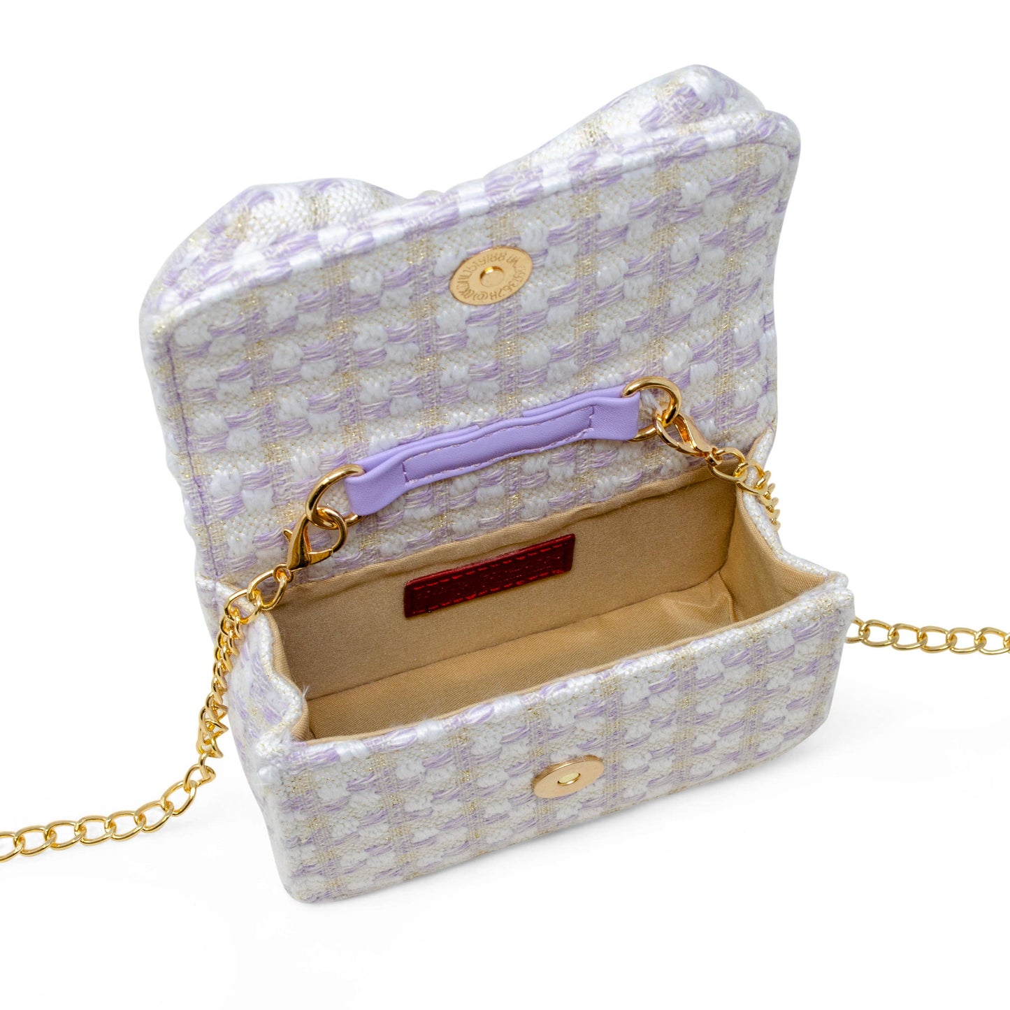 Girls Tweed Jumbo Pearl Bow Handbag: Purple