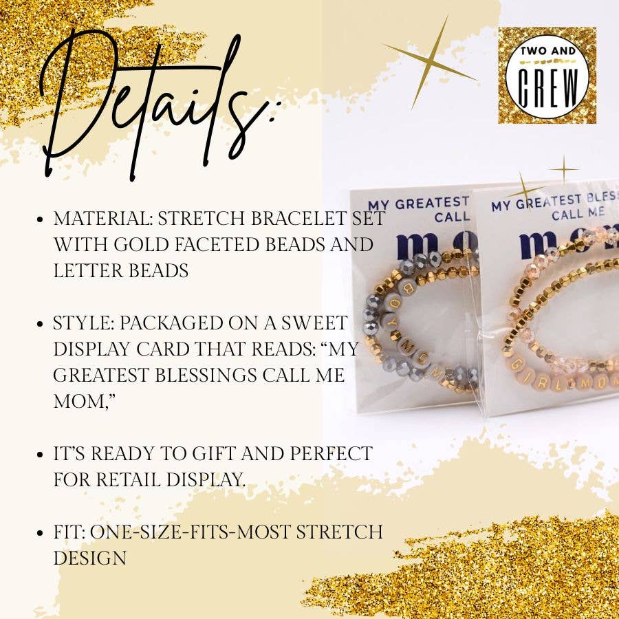 Gold and Gray Boy Mom Bracelet Set