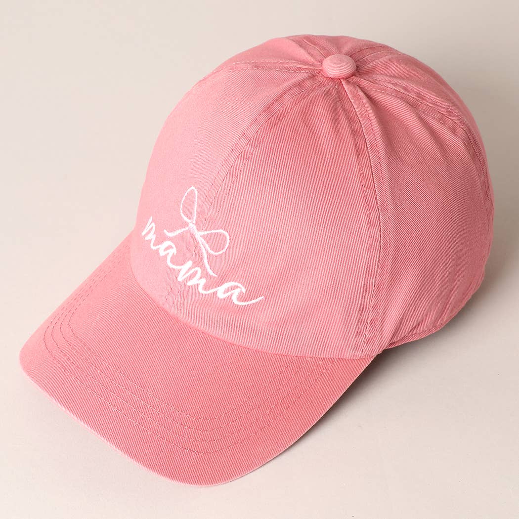 Mama Bow Embroidered Pink Baseball Cap