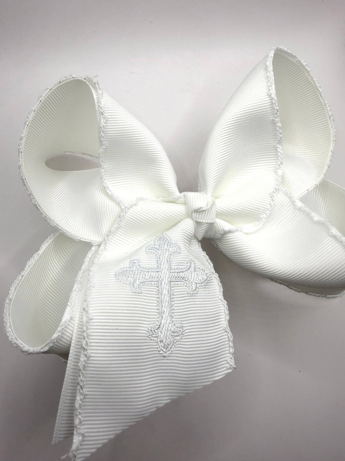 White Cross Moonstitch Hairbow