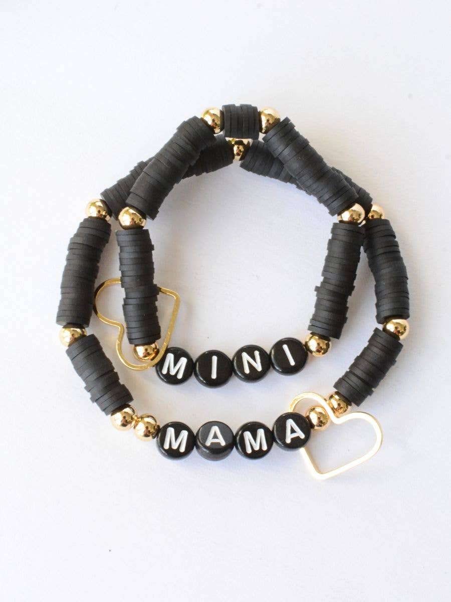 Mama MINI Black and Gold Bracelet Set – Mothers Gift, Matching Jewelry