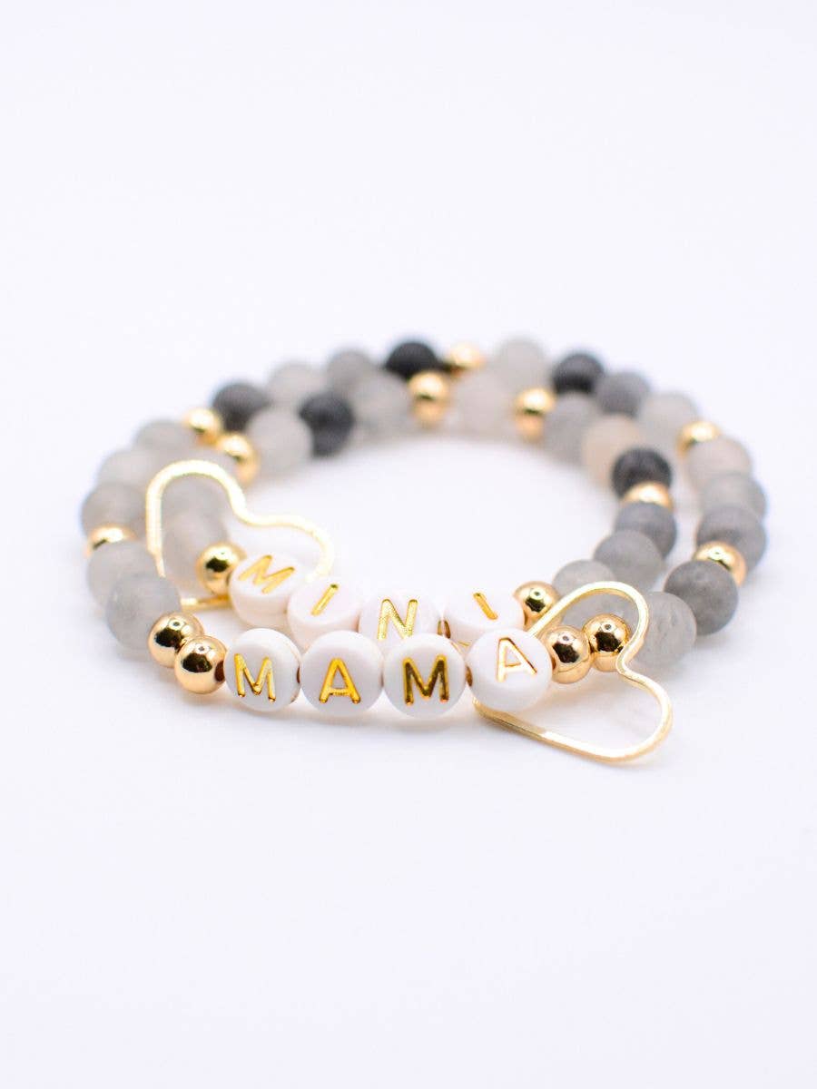 Mama+Mini matching black & gold beaded bracelet set