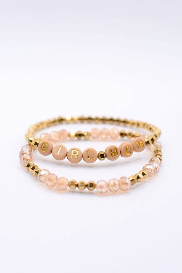 Gold and Pink Girl Mom Bracelet Set