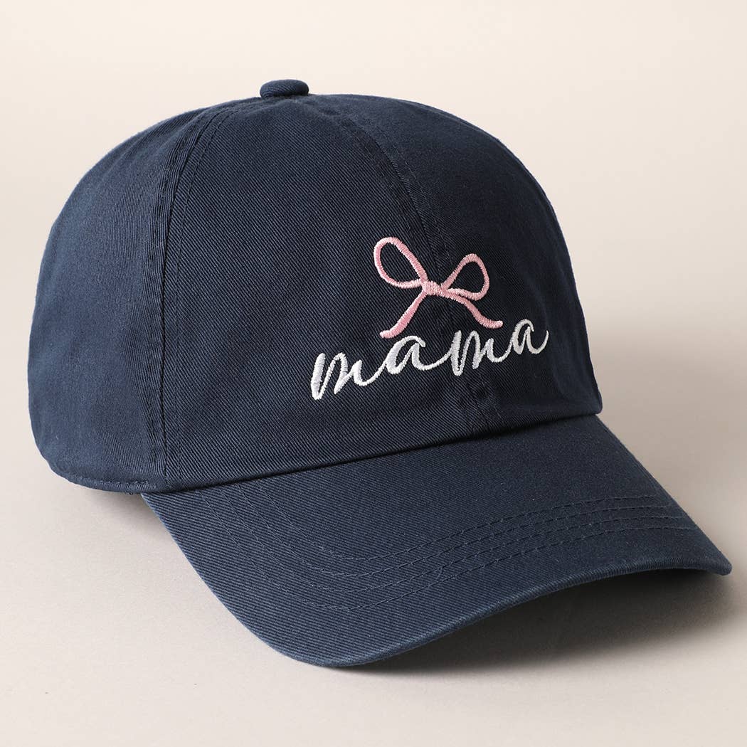Mama Bow Embroidered Navy Baseball Cap