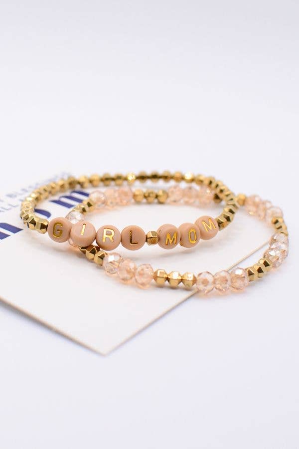 Gold and Pink Girl Mom Bracelet Set