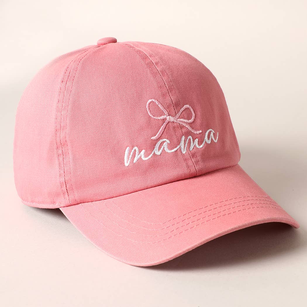 Mama Bow Embroidered Pink Baseball Cap