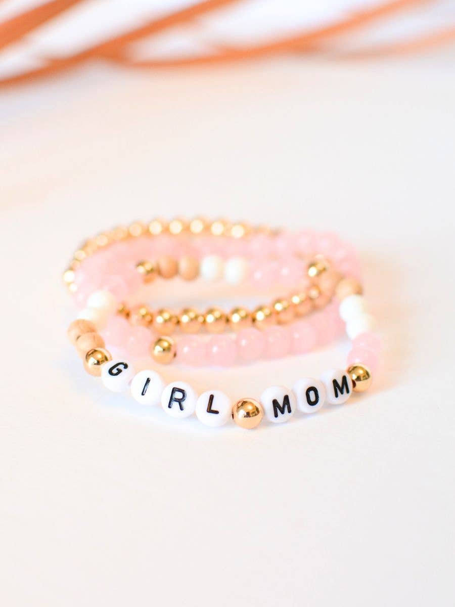 Girl Mom Pink & Gold Bracelet Set