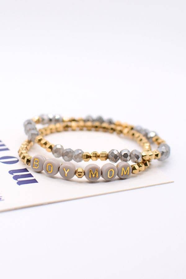 Gold and Gray Boy Mom Bracelet Set