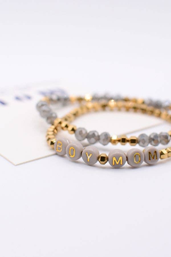 Gold and Gray Boy Mom Bracelet Set