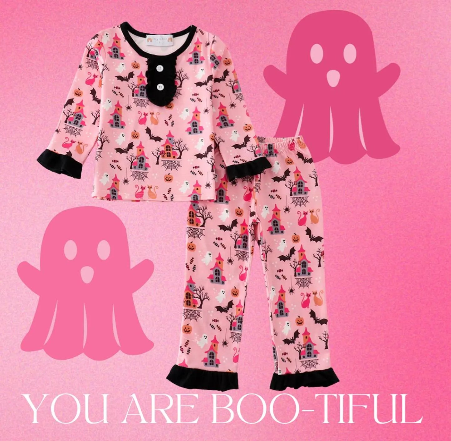 Pink Boo-tiful Girls Ruffled Pajama Set