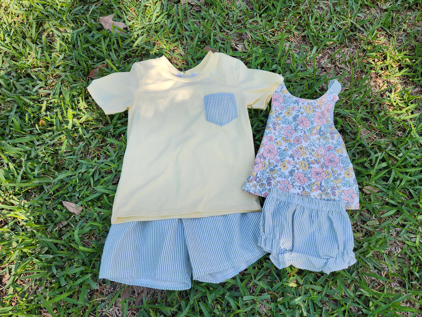Boys Yellow & Striped Seersucker Short Set