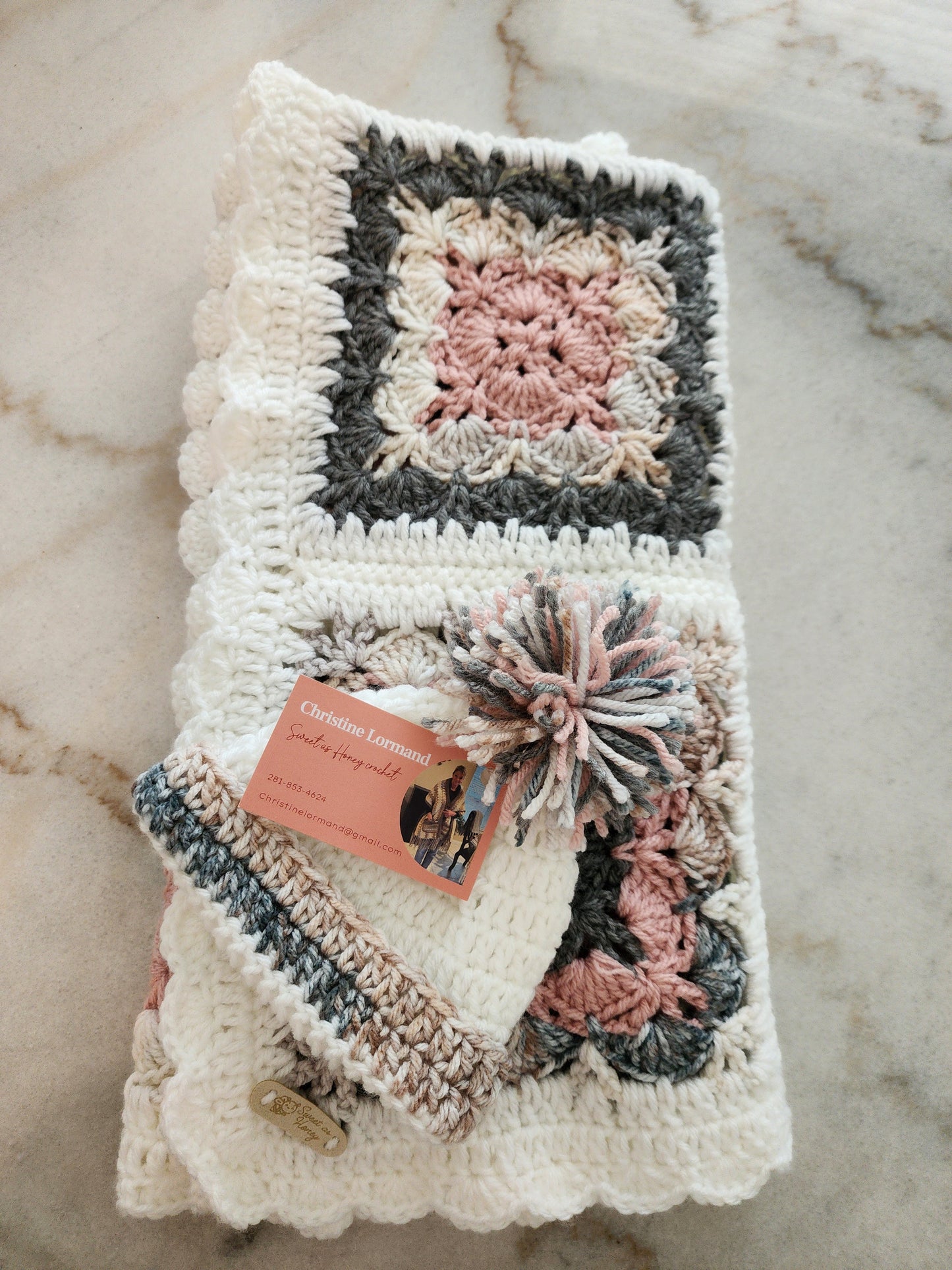 Baby Crocheted Blanket w/ Hat- Girls White & Pink