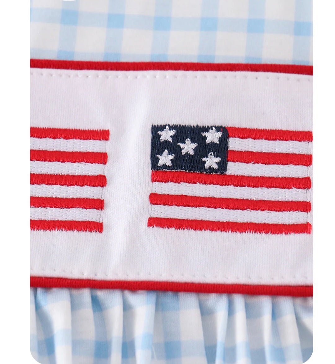 Patriotic Flag Embroidered Plaid Pocketed Girls Dress