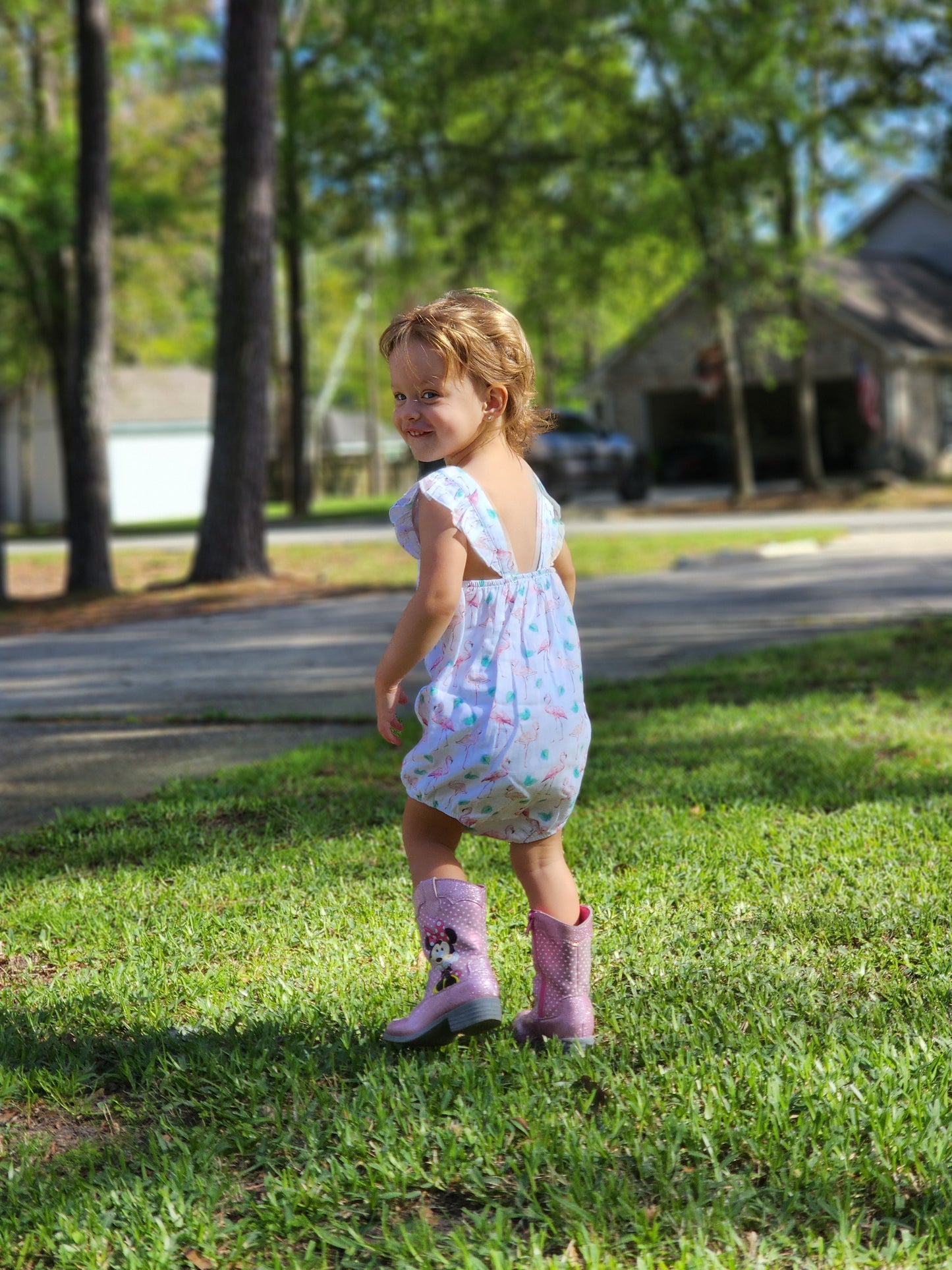 Pink Paradise Organic Muslin Girls Bubble Romper