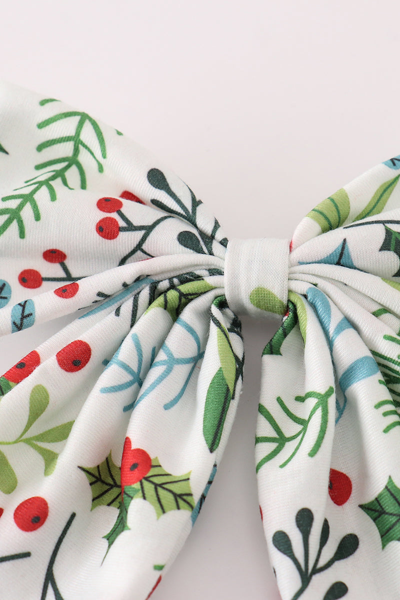 Christmas Print Girls Clip-in Hair Bow